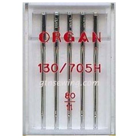 Organ Standard Sewing Needles 130 705H Single Size 80/11 - 5 Needles Per Pack