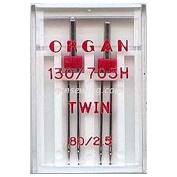 Organ Twin Sewing Needles 130 705H Single Size 80 / 2.5 mm - 2 Needles Per Pack