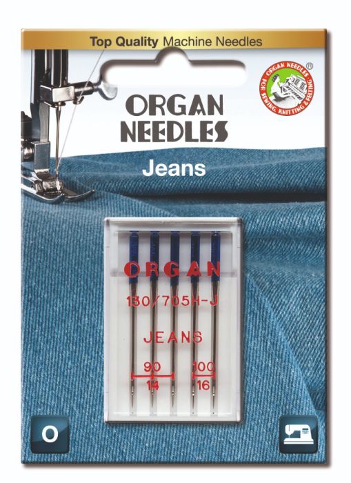 Organ Jeans Sewing Needles 130 705H-J Assorted Sizes 90 & 100 - 5 Needles Per Pack