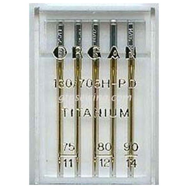 Organ Titanium Sewing Needles Assorted Sizes 75, 80 & 90 - 5 Needles Per Pack